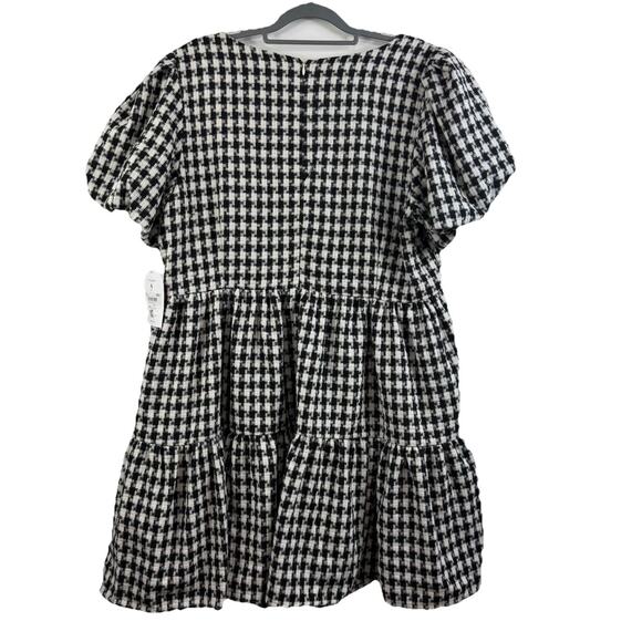 New Arula 1X Black White Gingham Plaid Babydoll Mini Dress Puff Sleeve Preppy - Picture 8 of 13